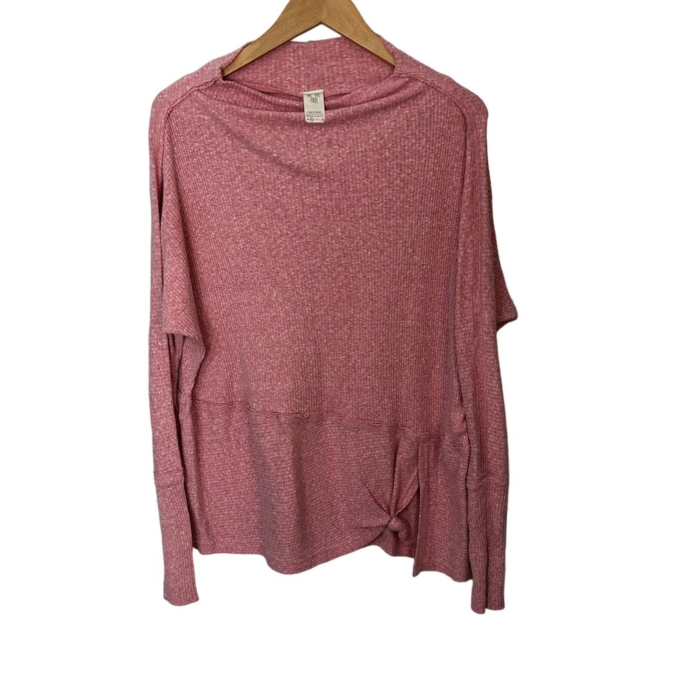 We The Free Tunic Top Womens XS Pink Ribbed Split Tie Hemline‎ Boat Neck Boho